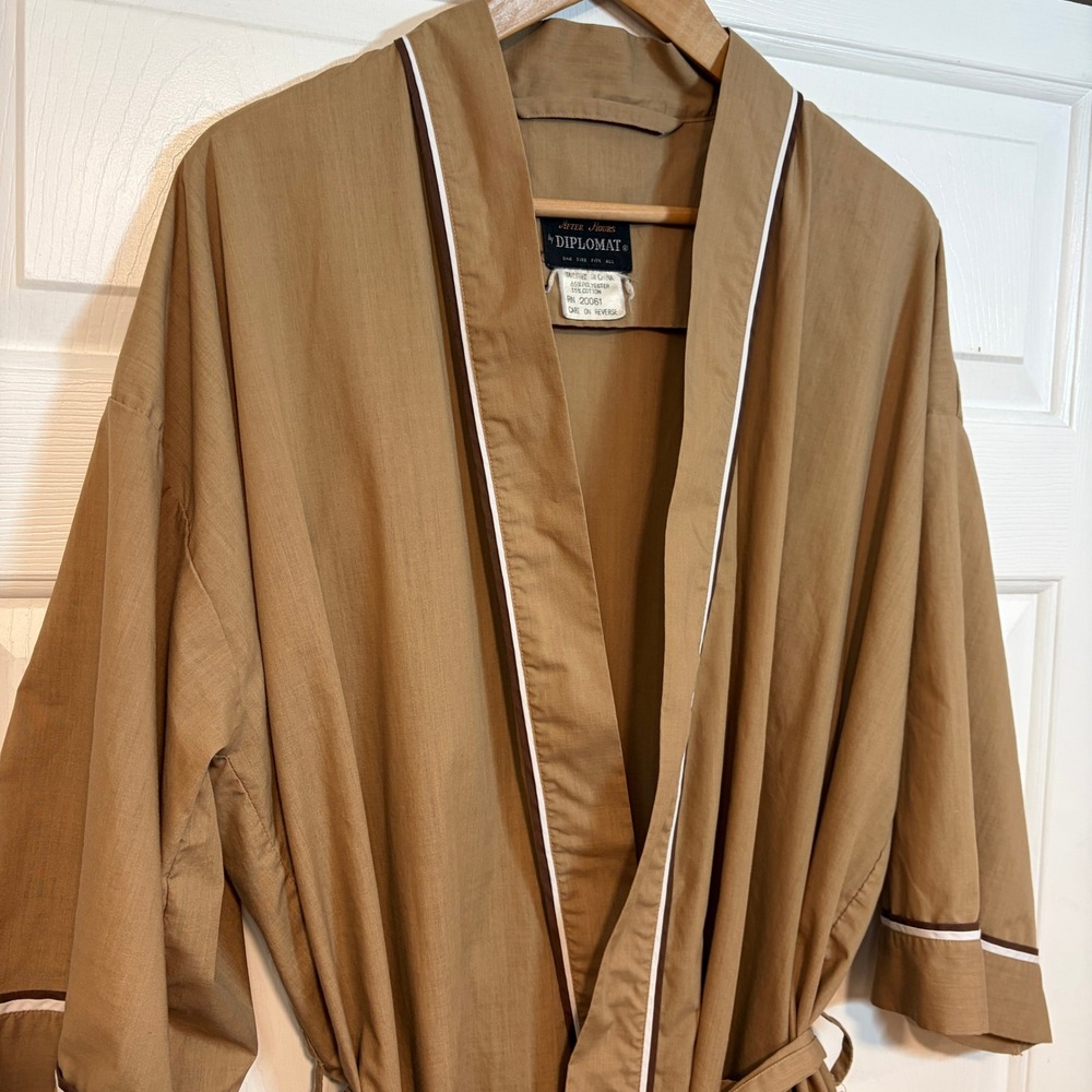 After Hours by‎ Diplomat Vintage 80s Tan Brown Mena Robe L XL Lightweight Cotton